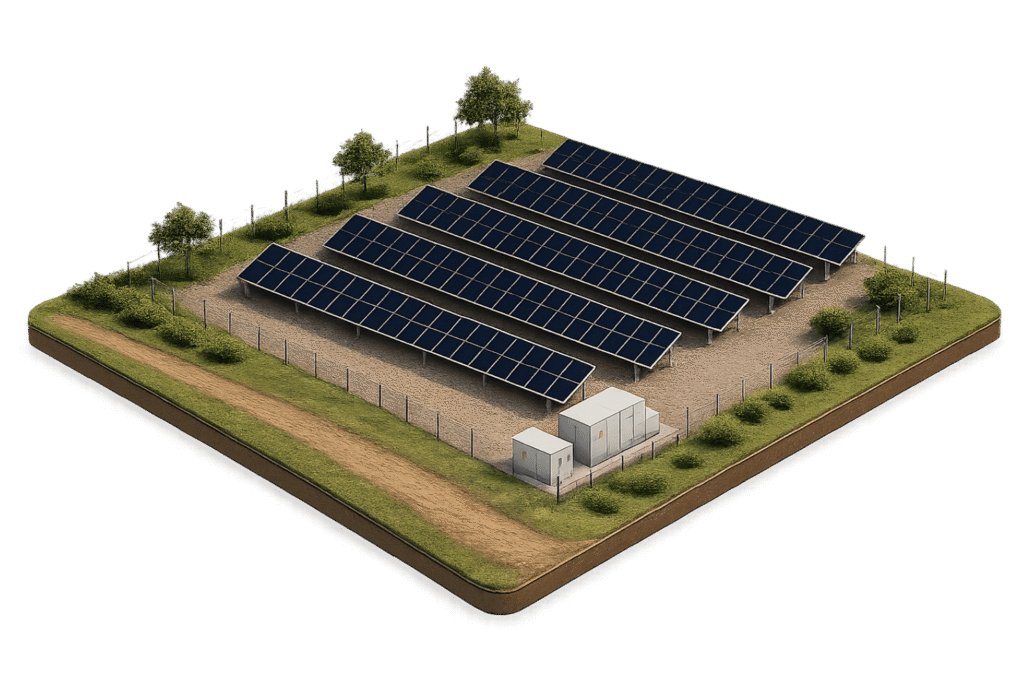 Projetos Rurais/Usinas - Ícone 3D de usina de energia solar em área rural